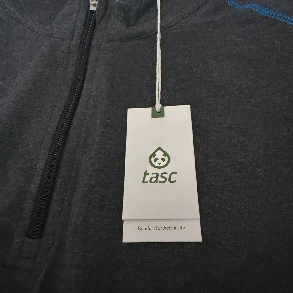 NWT TASC Performance Men’s Dark Gray Quarter-Zip Pullover with Blue Piping XXL